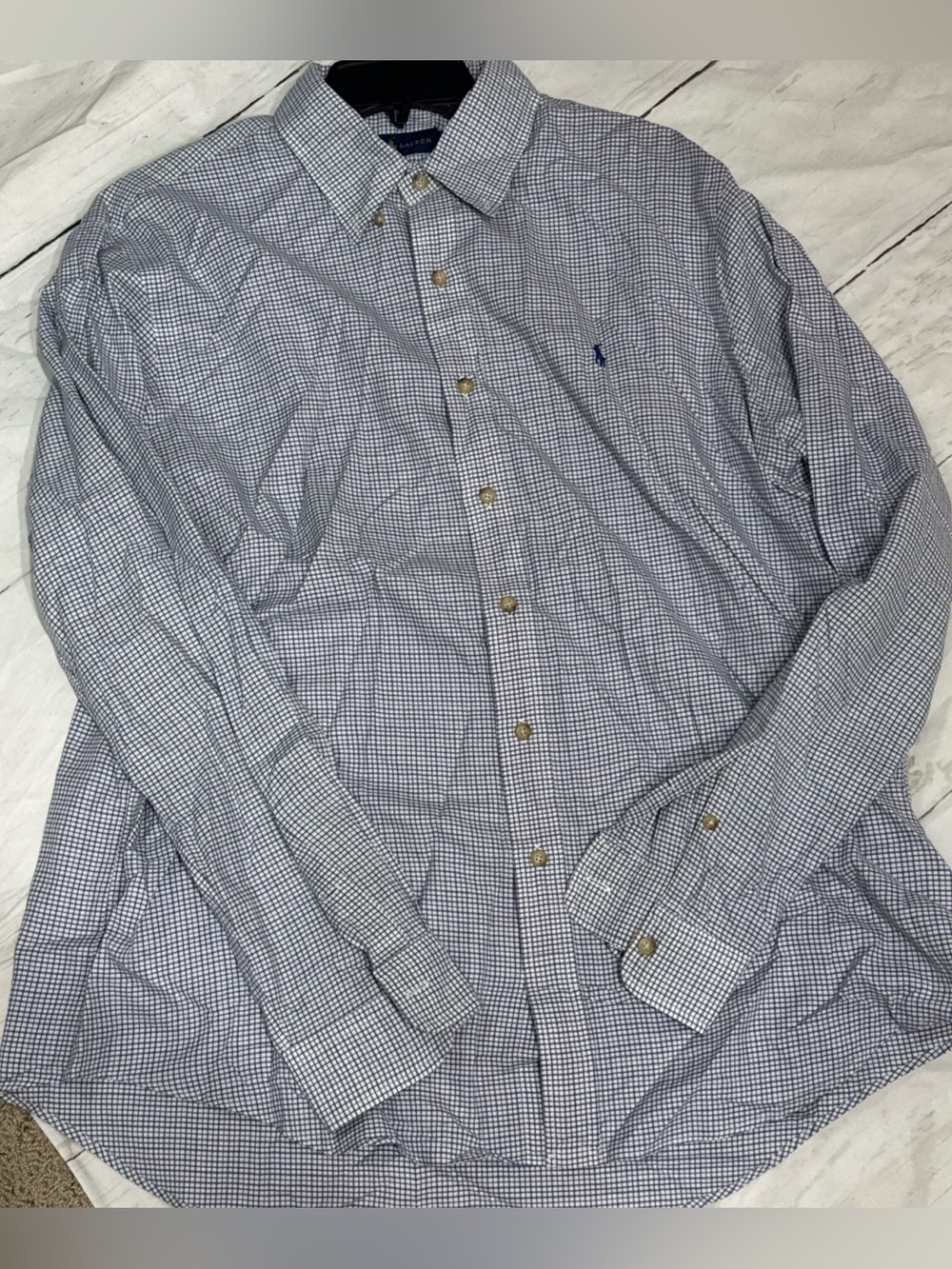Ralph Lauren Mens XL Blue Check Dress Shirt Classic Fit Button Up Long Sleeve